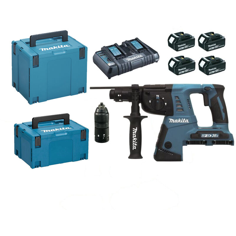 Perforateur Burineur Sds 36v Makita 2x18v Li Ion 5ah 26mm 4xbatteries 1xchargeur Rapide 2 Coffrets Transport Accessoires Dhr264pt4j