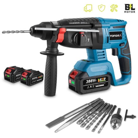 ONEVAN Perforateur-burineur SDS-Max 850W - 26mm perforateur burineur sans fil - avec batterie et chageur + kit d'accessoires