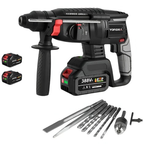 ONEVAN Perforateur-burineur SDS-Max 850W - 26mm perforateur burineur sans fil - avec batterie et chageur + kit d'accessoires