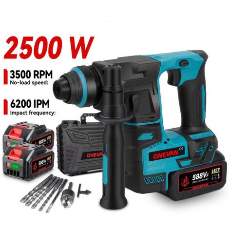Perforateur burineur SDS-Plus 26mm Brushless compatible Makita 18V, pack 2 batteries + 8 accessoires, outil multifonction