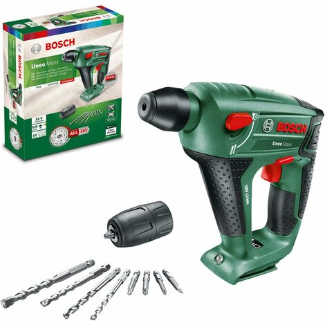 Perforateur sans fil Bosch - Uneo Maxx avec adaptateur pour forets (Livré sans batterie ni chargeur, système 18V, SDS quick, avec accessoires)