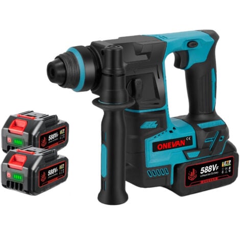ONEVAN Perforateur SDS-Plus 27 mm ,Perforateur-burineur léger（1.6kg） brushless - Deux batteries et un chargeur