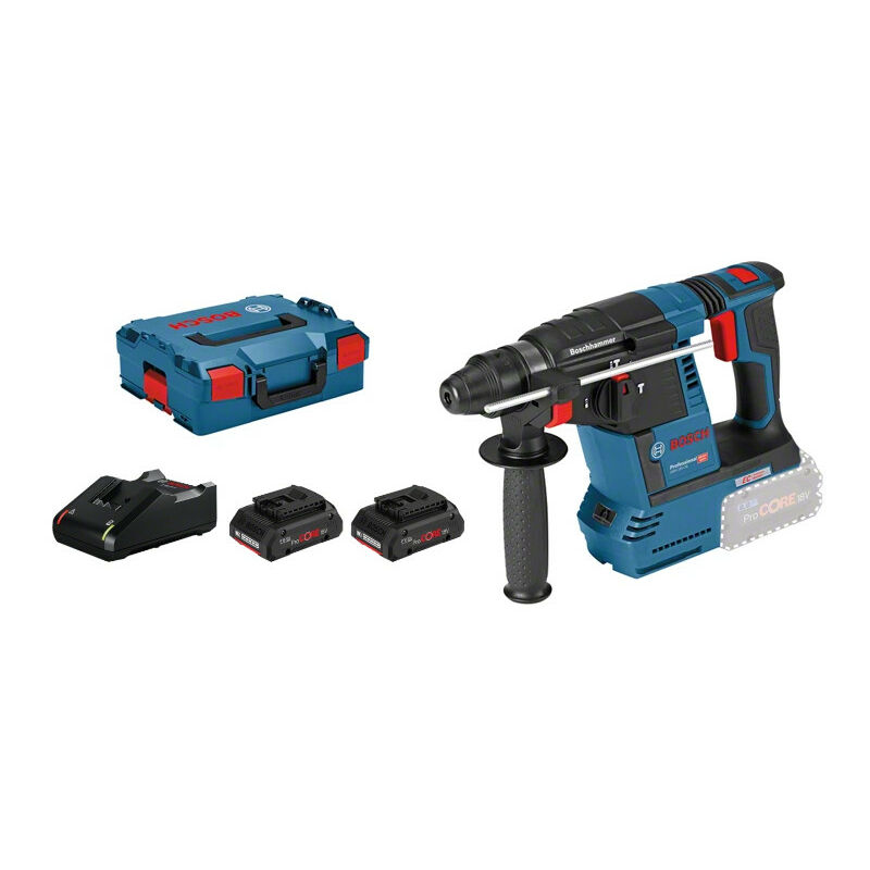 Perforateur sds Plus 18V gbh 18V-26 + 2 batteries Procore 4Ah + chargeur + coffret l-boxx Bosch 061190900Q