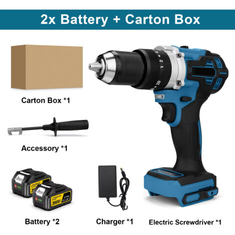 Perforateur visseuse sans fil – 650 Nm – 13 mm – 20+3 vitesses – Compatible Makita – Lot 2 batteries
