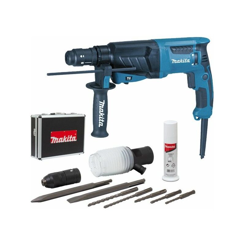 Perforatore-scalpellatore Makita SDS-Plus - 800 w 26 mm + valigetta in alluminio + kit di accessori - HR2630TX4