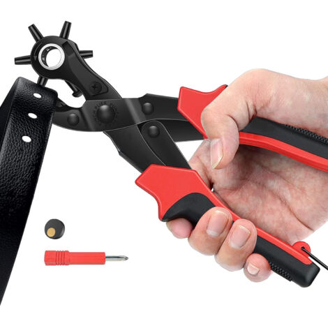 Perforatrice à cuir et ceinture à manches rouge-noir avec trous ronds, rondelles et tournevis inclus