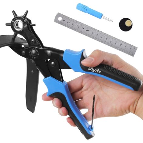 Perforatrice de ceinture pour cuir, pince à trous à poignées bleu et noir, trous ronds, avec accessoires