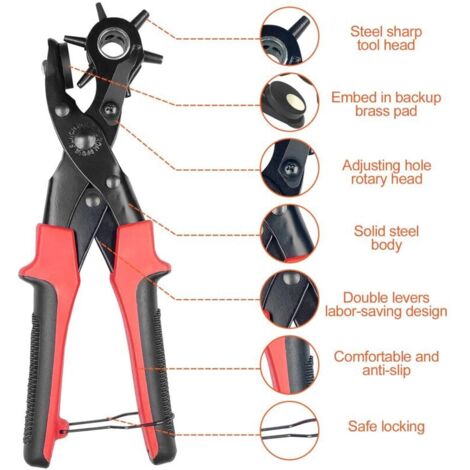 Perforatrice rotonda da 2 a 4,5 mm con 6 misure di punzone, perforatrice rotante professionale per fori per cinture in pelle, carte, cinturini per orologi, borse, cartone, scarpe in pelle