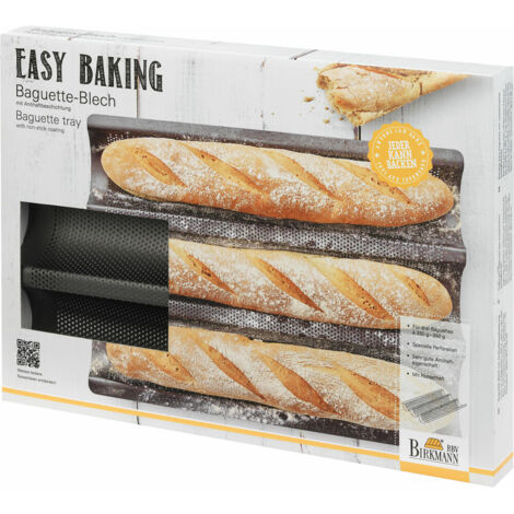 Perforierte Backplatte - BIRKMANN - EASY BAKING - Kohlenstoffstahl - Antihaftbeschichtet - Für 3 Baguettes - 39,5 x 29,5 x 4,5 cm