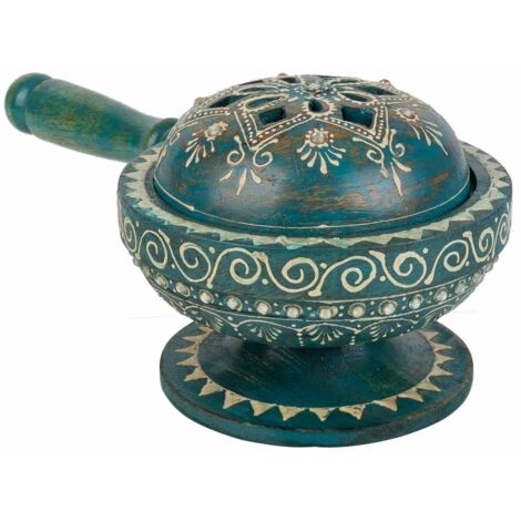 Perfumador de madera pintado artesanal azul 25x14x11