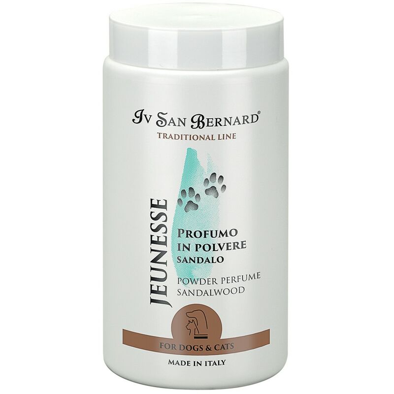 

Perfume en polvo Jeunesse con aroma a sandalo para perros | Perfume Iv San Bernard Tradicional | Colonia en polvo perros 80 gr