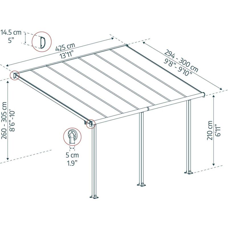 Pergola à adosser en aluminium blanc et polycarbonate Olympia 3 x 4.3 m