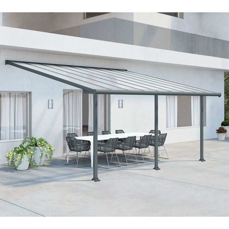 Pergola à adosser en aluminium gris et polycarbonate Olympia 3 x 5.5 m