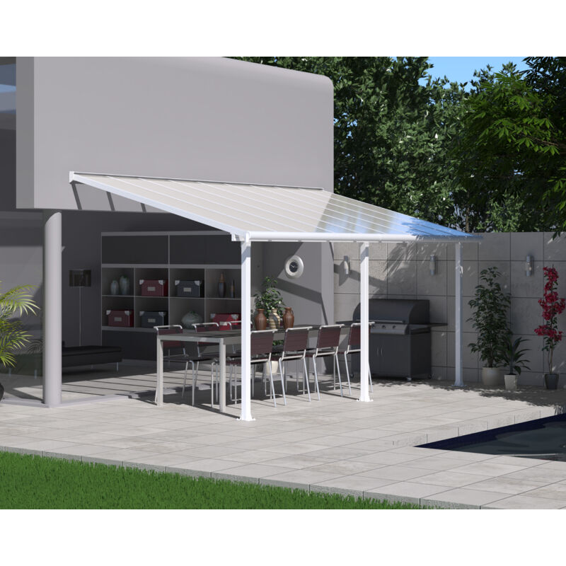 Pergola à adosser en aluminium blanc et polycarbonate Olympia 3 x 5.5 m
