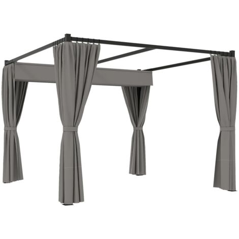 Pergola 3 x 3 m Autoportante Abri de Terrasse avec Toit Coulissant, 4 Parois Latérales Résistantes aux UV Gris Clair