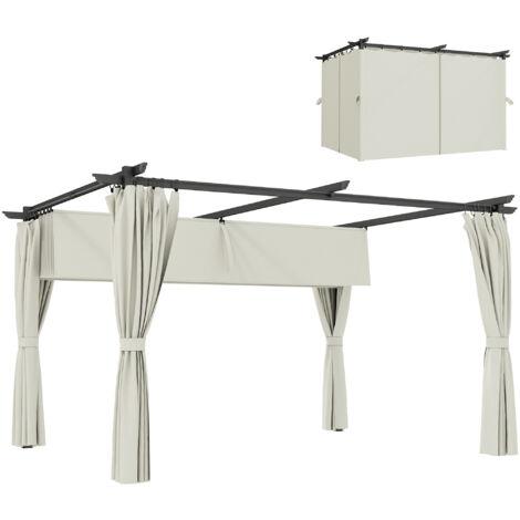 Pergola 3 x 3 m avec Auvent Rétractable et Rideaux, Abri de Soleil UPF30+ pour Jardin, Terrasse, Extérieur