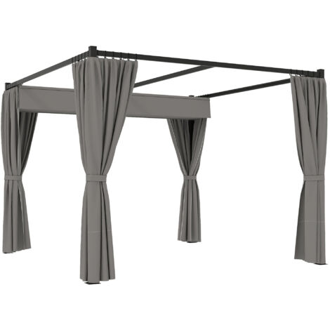 Pergola 3x3 m toit patio indépendant toit coulissant 4 murs latéraux gris clair résistants UV