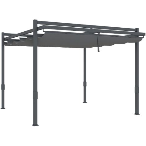 Pergola a padiglione, circa 3,5x3 m, in alluminio, stabile, resistente all'inverno, protezione solare con tetto scorrevole regolabile, colore grigio.
