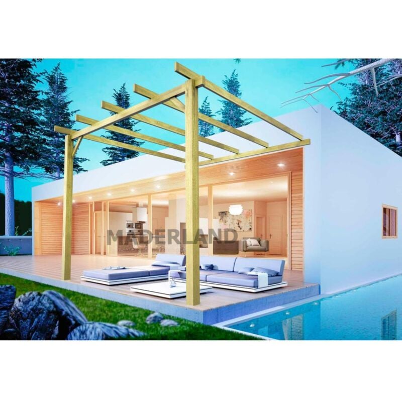 

Pérgola Adosada de madera maciza Modelo Huesca Maderland 420x300 cm