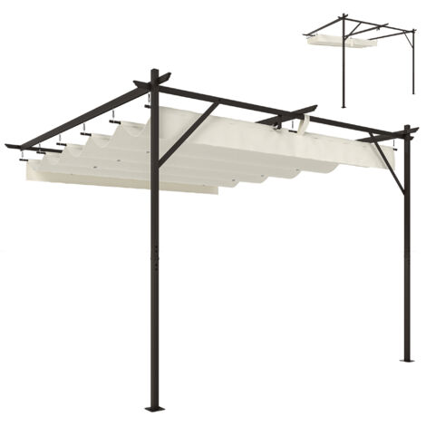 Pergola adossée 3x3 m avec toit coulissant et trous d'évacuation, crème