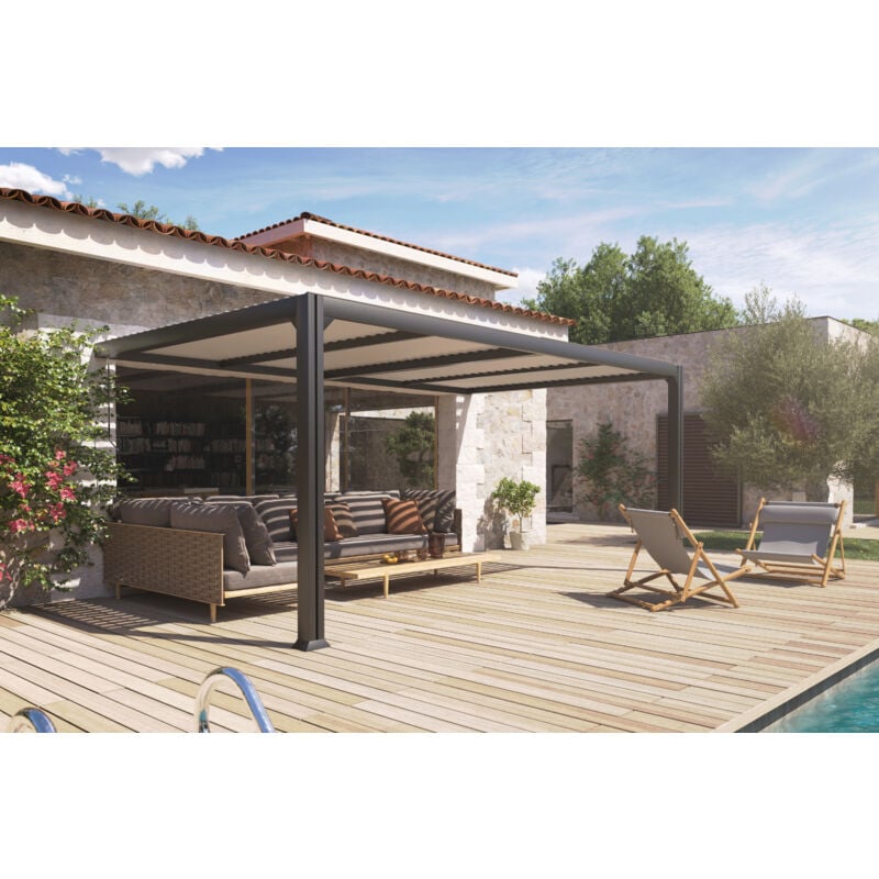Pergola adossée bioclimatique Charlotte 3,5x5m en aluminium à lames orientables