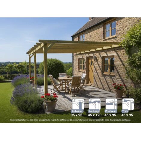 Pergola adossée en bois massif Saint-Denis 600 x 420 cm - Maderland