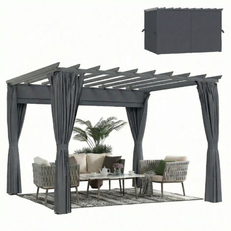 Pergola aluminium 3,6x3 m avec toit réglable, pavillon de jardin terrasse couverture gris foncé