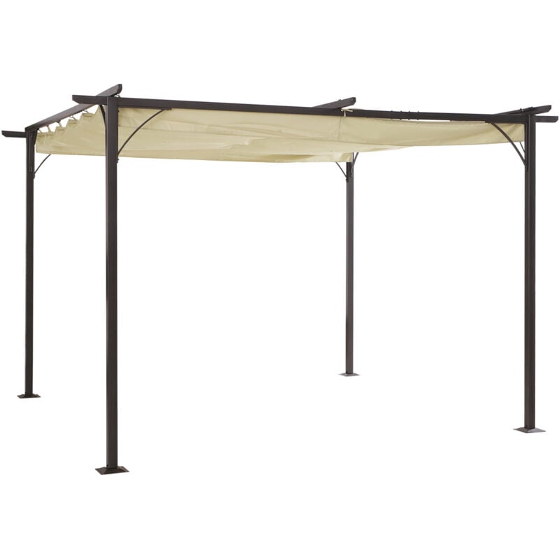 Pergola rétractable 3,5L x 3,5l x 2,30H m structure métal époxy anticorrosion noire + toile polyester haute densité 180 g/m² incluse beige