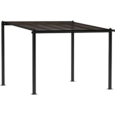Pergola aluminium 3x3m avec toit polycarbonate étanche, système d'évacuation d'eau, structure grise pour terrasse