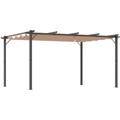 Pergola Aluminium 3x4 m avec toit en tissu réglable, store parasol pour terrasse et jardin gris et marron
