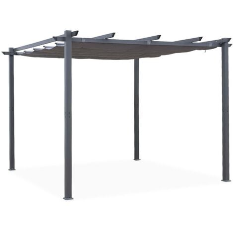 Pergola aluminium - Isla 3x3m -  Toile grise - Tonnelle idéale pour votre terrasse. toit rétractable. toile coulissante. structure aluminium