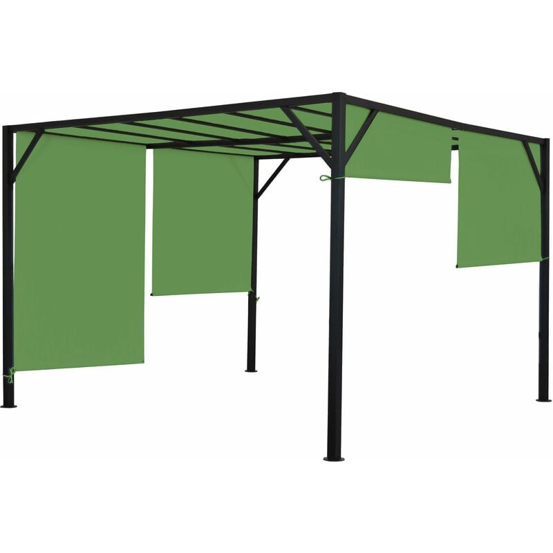 Pergola arche pavillon de jardin terrasse auvent structure acier stable 6cm + toit ouvrant vert 4x4m - vert