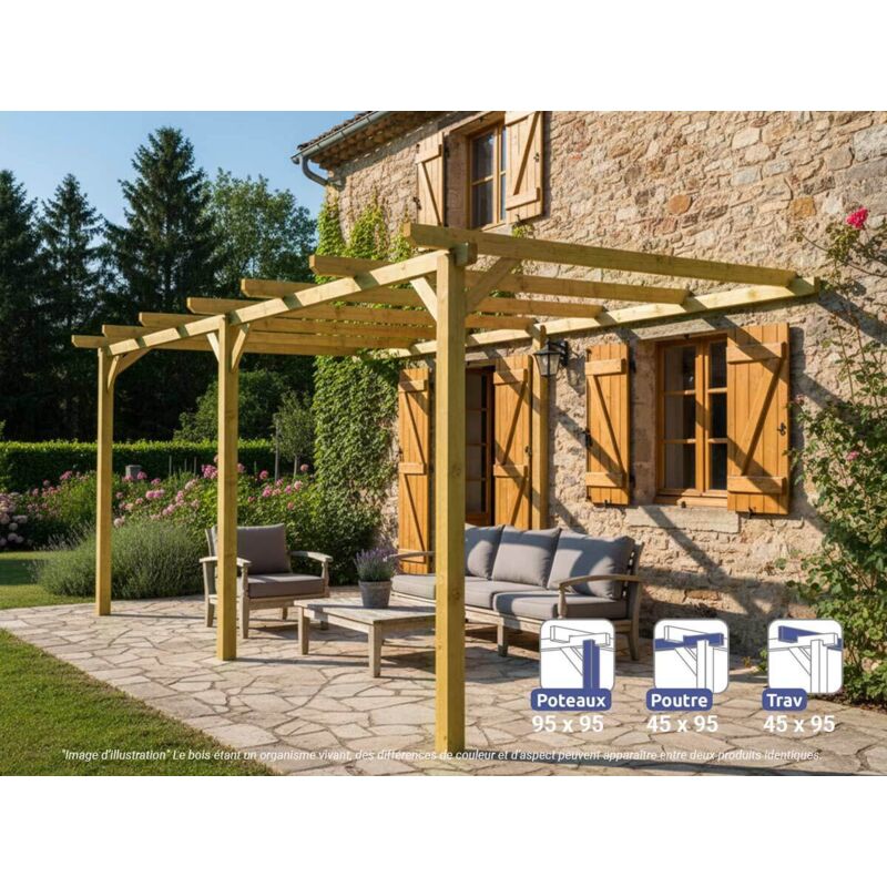 Pergola en bois adossée - modèle oviedo - 510 x 300 cm - Maderland
