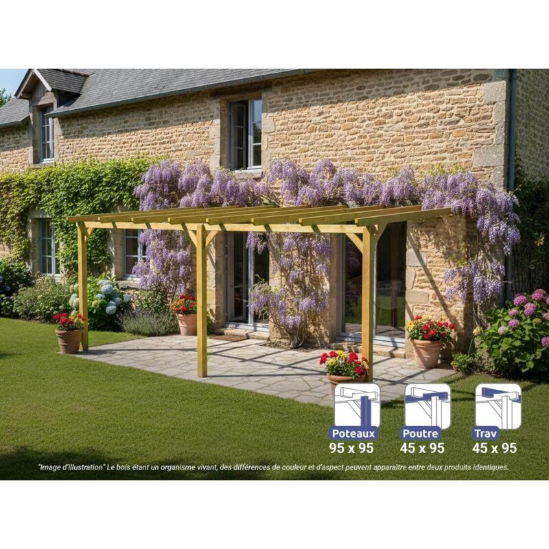 MADERLAND Pergola en bois adossée - modèle OVIEDO - 600 x 300 cm