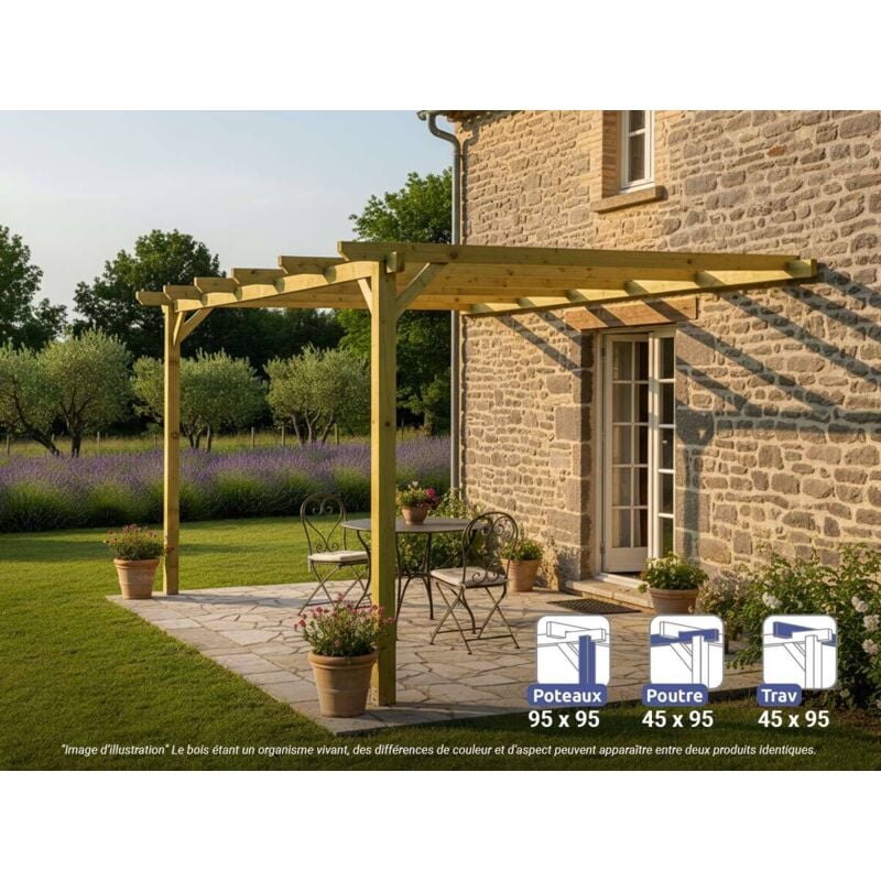 Pergola en bois adossée - modèle oviedo - 420 x 300 cm - Maderland