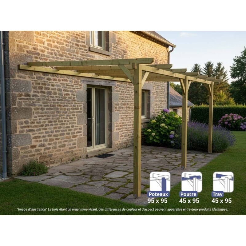 Pergola en bois adossée - modèle oviedo - 510 x 420 cm - Maderland