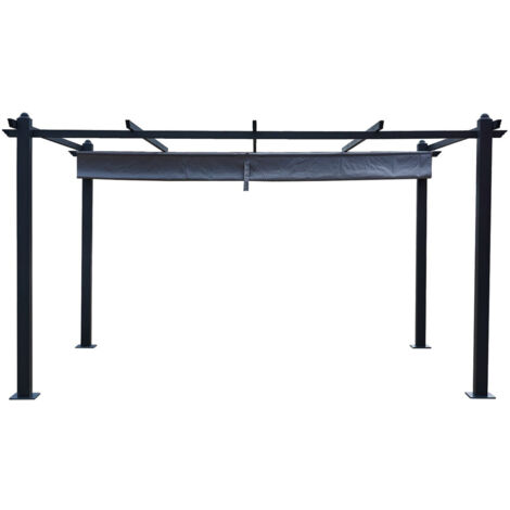 Pergola auto-portée 3 x 4 m avec toile rétractable grise NILA