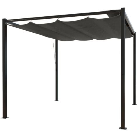 Pergola autoportante 3 x 3 m en acier avec toile grise TUSA