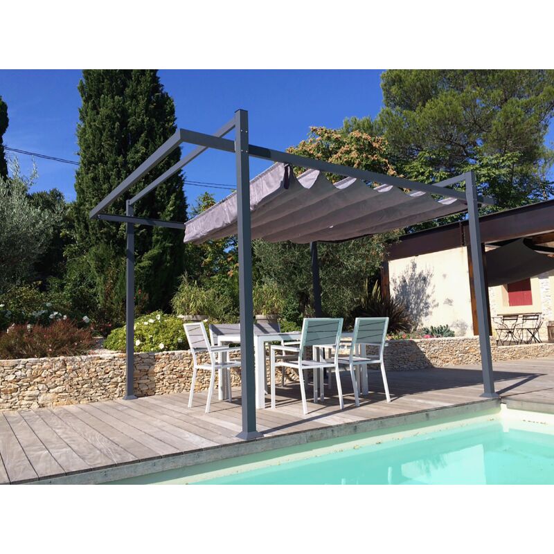 Pergola autoportante aluminium Central Park 3x4m toile coulissante rétractable