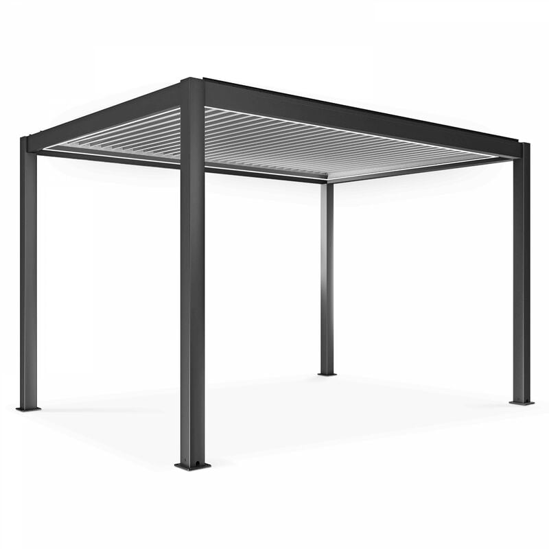 Oviala - Pergola bioclimatique autoportée motorisée et éclairée 3 x4 x2,5m gris