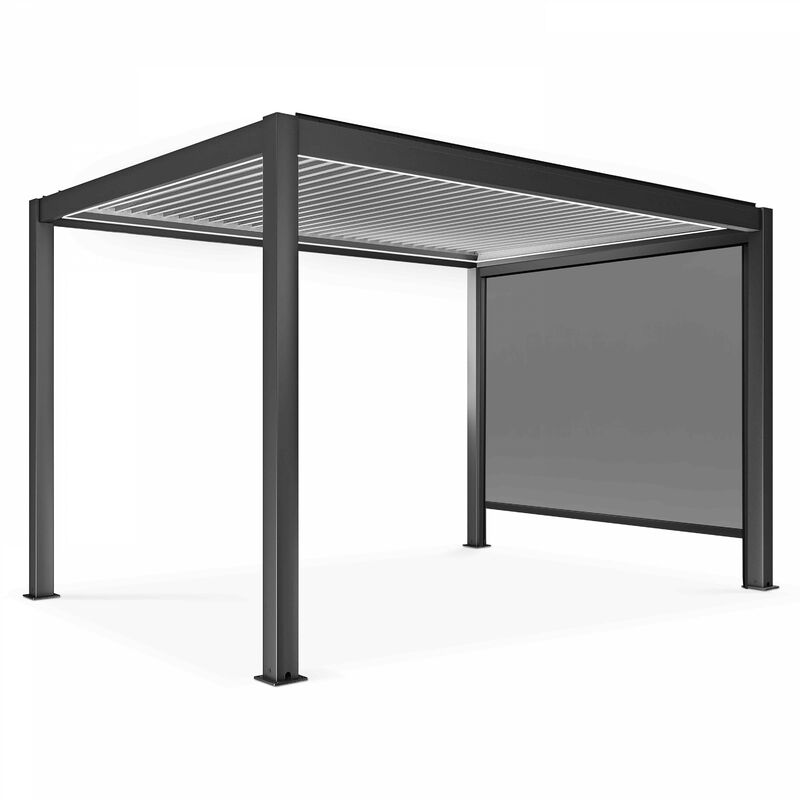 Oviala - Pergola bioclimatique autoportée motorisée et éclairée 3x4m et 1 store