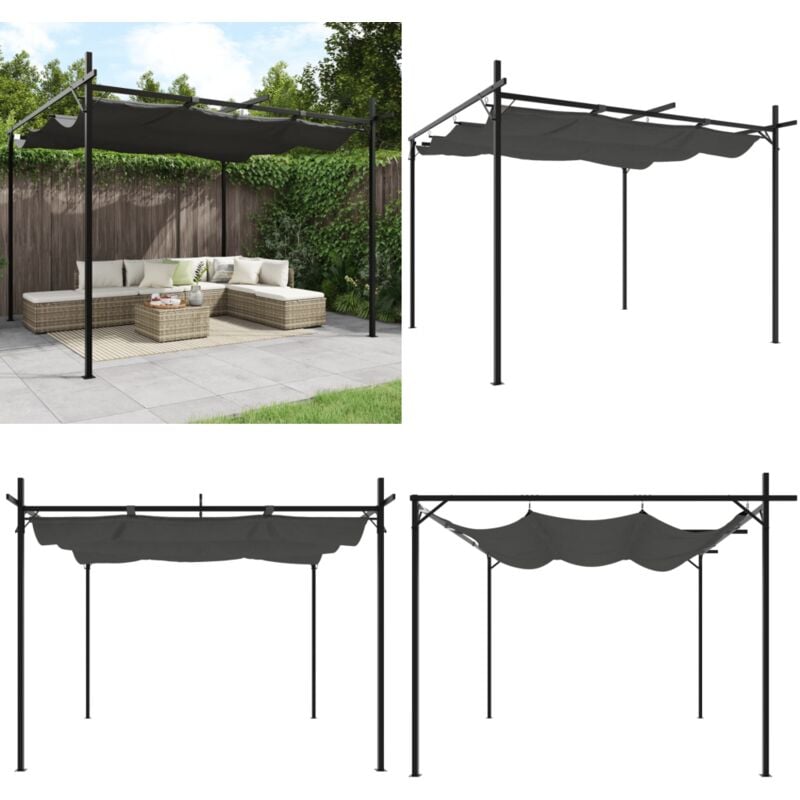 Pergola avec toit rétractable anthracite 295x292x230 cm - Abri Jardin - Pergola Extérieure - Parasol Terrasse - Structure Métallique - Toile Uv