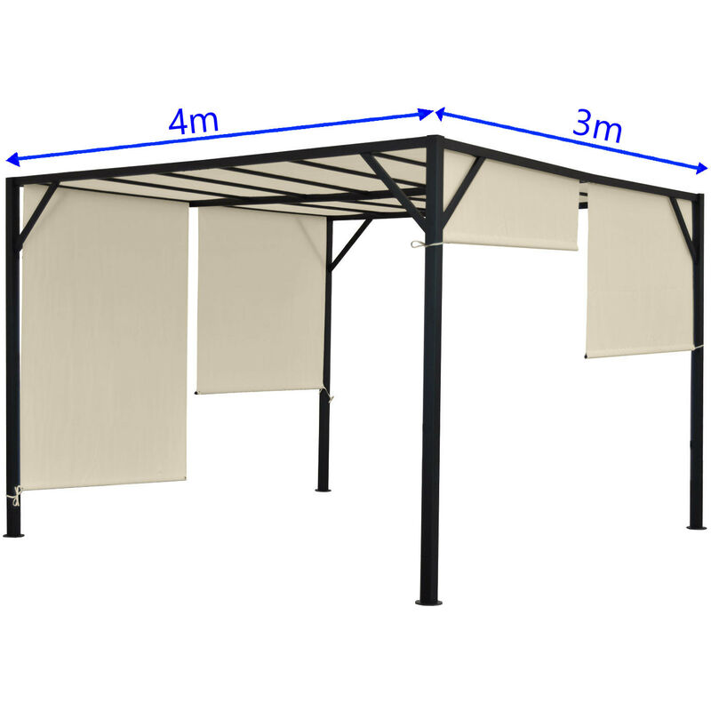 Pergola Baia, pavillon de jardin, cadre stable à 6 cm en acier + toit ouvrant 4x3m