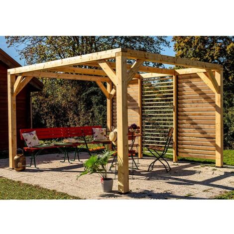 pergola bioclimatica 10,57 m² in legno naturale - vt3431v - habrita