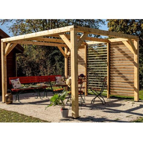 pérgola bioclimática 12,20m² madera natural - vt3436v - habrita -