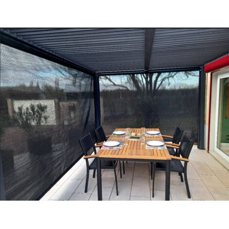 Pérgola bioclimática 360x300 con lamas y toldo manual color gris