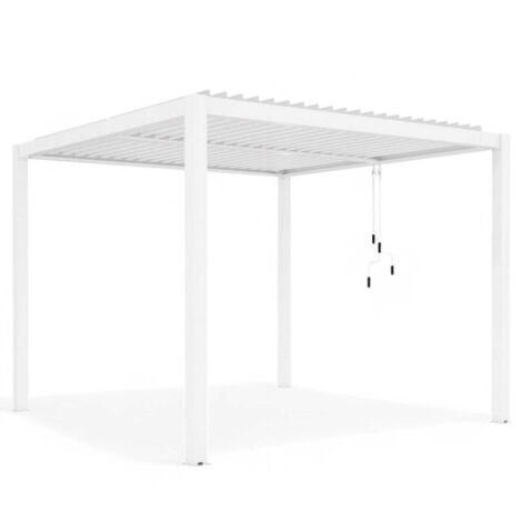Pergola bioclimatica 3x3 mt. in alluminio con copertura a lamelle frangisole divise in due sezioni resistente alle intemperie -  Bianco