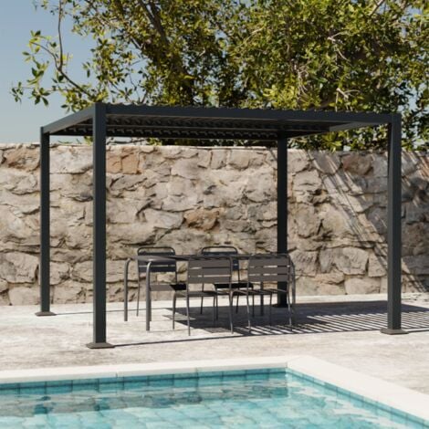 Pérgola bioclimática 3x3m de lamas de aluminio y acero, Palace 3x3m, Antracita, 292x292x231 cm