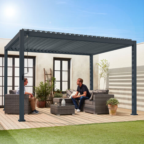 Pérgola bioclimática  3x4m de aluminio con lamas orientables, Triomphe 3x4m, Antracita, 400x300x250 cm