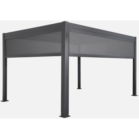 Pergola bioclimatica 3x4m in alluminio e acciaio + 1 tenda 3m + 1 tenda 4m